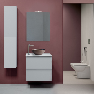 COMPOSIZIONE SWEET 60 BIANCO LUCIDO CON LAVABO AD APPOGGIO E SANITARI LIFE