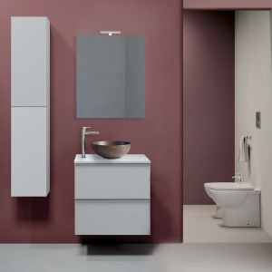 COMPOSIZIONE SWEET60 BIANCO LUCIDO CON LAVABO AD APPOGGIO, SANITARI LIFE E RUBINETTERIA SMILE COMPOSIZIONE SWEET60 BIANCO LUCIDO CON LAVABO AD APPOGGIO, SANITARI LIFE E RUBINETTERIA SMILE
