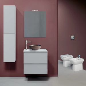 COMPOSIZIONE SWEET60 BIANCO LUCIDO CON LAVABO AD APPOGGIO, SANITARI SET-3 E RUBINETTERIA SMILE COMPOSIZIONE SWEET60 BIANCO LUCIDO CON LAVABO AD APPOGGIO, SANITARI SET-3 E RUBINETTERIA SMILE