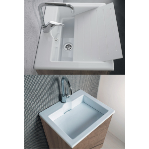 Lavatoio ZEUS 60x50 in METACRILATO Bianco con foro per rubinetto da praticare in base alle esigenze (a Dx-SX-Centro).